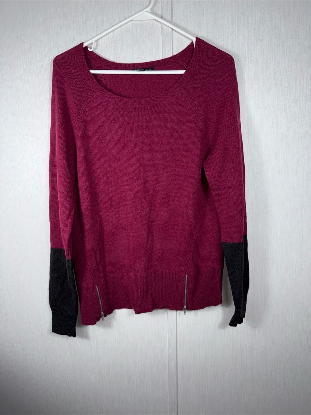 Eileen Fisher M Burgundy Yak Merino Wool Colorblock Side Zip Sweater Women